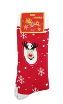 Unisex kalėdinės termo kojinės Merry Christmas, Kalėdų elnias, raudonos