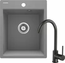 Granitinė virtuvinė plautuvė Deante Corio su maišytuvu, ZRCBS103, Metallic pilkas+Juodas