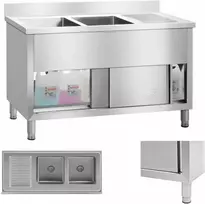 Pramoninė 2 indų maitinimo kriauklė ant 140 cm pagrindo Royal Catering