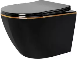 Klozetas pakabinamas Rea CARLO Mini Rimless Duroplast Flat Juodas Gold Edge