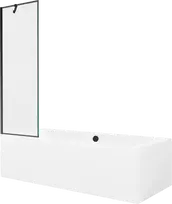Vonia Mexen Cube su apdaila ir stiklo sienele, 180x80 cm + 60 cm, Baltas+Juodas frame