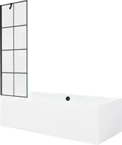 Vonia Mexen Cube su apdaila ir stiklo sienele, 170x80 cm + 60 cm, Baltas+Juodas grid