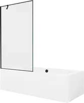 Vonia Mexen Cube su apdaila ir stiklo sienele, 180x80 cm + 100 cm, Baltas+Juodas frame