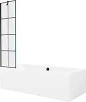 Vonia Mexen Cube su apdaila ir stiklo sienele, 180x80 cm + 50 cm, Baltas+Juodas grid
