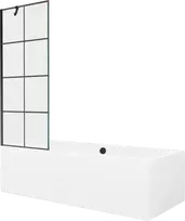 Vonia Mexen Cube su apdaila ir stiklo sienele, 180x80 cm + 70 cm, Baltas+Juodas grid