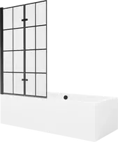 Vonia Mexen Cube su apdaila ir stiklo sienele, 180x80 cm + 100 cm (II), Baltas+Juodas grid