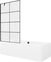 Vonia Mexen Cube su apdaila ir stiklo sienele, 180x80 cm + 100 cm, Baltas+Juodas grid