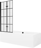 Vonia Mexen Cube su apdaila ir stiklo sienele, 180x80 cm + 80 cm (II), Baltas+Juodas grid
