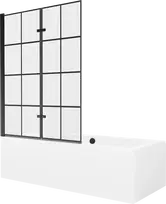 Vonia Mexen Cube su apdaila ir stiklo sienele, 170x80 cm + 120 cm (II), Baltas+Juodas grid