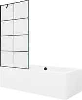 Vonia Mexen Cube su apdaila ir stiklo sienele, 180x80 cm + 90 cm, Baltas+Juodas grid