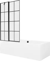 Vonia Mexen Cube su apdaila ir stiklo sienele, 180x80 cm + 100 cm, Baltas+Juodas grid