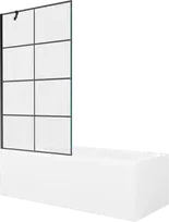 Vonia Mexen Cubik su apdaila ir stiklo sienele, 150x70 cm + 100 cm, Baltas+Juodas grid