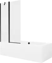 Vonia Mexen Cube su apdaila ir stiklo sienele, 180x80 cm + 100 cm, Baltas+Juodas/Transparent