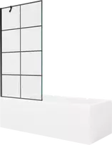 Vonia Mexen Cubik su apdaila ir stiklo sienele, 150x70 cm + 90 cm, Baltas+Juodas grid
