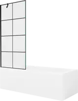 Vonia Mexen Cubik su apdaila ir stiklo sienele, 150x70 cm + 80 cm, Baltas+Juodas grid