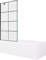 Vonia Mexen Cubik su apdaila ir stiklo sienele, 170x70 cm + 90 cm, Baltas+Juodas grid