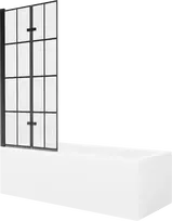 Vonia Mexen Cubik su apdaila ir stiklo sienele, 150x70 cm + 80 cm (II), Baltas+Juodas grid