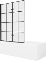 Vonia Mexen Cubik su apdaila ir stiklo sienele, 150x70 cm + 120 cm (II), Baltas+Juodas grid