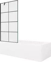Vonia Mexen Vega su apdaila ir stiklo sienele, 170x70 cm + 90 cm, Baltas+Juodas grid