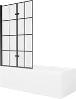 Vonia Mexen Cubik su apdaila ir stiklo sienele, 160x70 cm + 100 cm (II), Baltas+Juodas grid