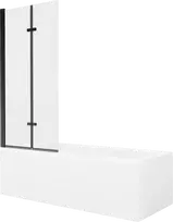 Vonia Mexen Cubik su apdaila ir stiklo sienele, 160x70 cm + 80 cm (II), Baltas+Juodas/Transparent