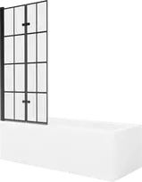 Vonia Mexen Cubik su apdaila ir stiklo sienele, 170x70 cm + 80 cm (II), Baltas+Juodas grid