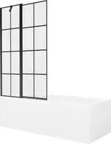 Vonia Mexen Cubik su apdaila ir stiklo sienele, 150x70 cm + 100 cm, Baltas+Juodas grid