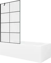 Vonia Mexen Vega su apdaila ir stiklo sienele, 150x70 cm + 100 cm, Baltas+Juodas grid