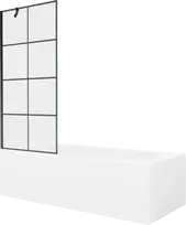 Vonia Mexen Vega su apdaila ir stiklo sienele, 180x80 cm + 80 cm, Baltas+Juodas grid