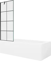 Vonia Mexen Vega su apdaila ir stiklo sienele, 180x80 cm + 70 cm, Baltas+Juodas grid