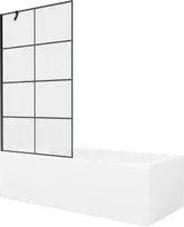 Vonia Mexen Vega su apdaila ir stiklo sienele, 160x70 cm + 100 cm, Baltas+Juodas grid