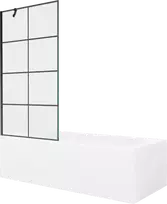 Vonia Mexen Vega su apdaila ir stiklo sienele, 150x70 cm + 90 cm, Baltas+Juodas grid