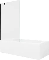 Vonia Mexen Vega su apdaila ir stiklo sienele, 180x80 cm + 100 cm, Baltas+Juodas/Transparent