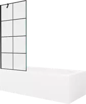 Vonia Mexen Vega su apdaila ir stiklo sienele, 150x70 cm + 80 cm, Baltas+Juodas grid