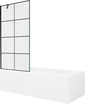 Vonia Mexen Vega su apdaila ir stiklo sienele, 160x70 cm + 90 cm, Baltas+Juodas grid
