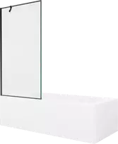 Vonia Mexen Vega su apdaila ir stiklo sienele, 180x80 cm + 90 cm, Baltas+Juodas frame