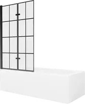 Vonia Mexen Vega su apdaila ir stiklo sienele, 160x70 cm + 100 cm (II), Baltas+Juodas grid