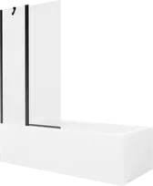 Vonia Mexen Vega su apdaila ir stiklo sienele, 150x70 cm + 100 cm, Baltas+Juodas/Transparent