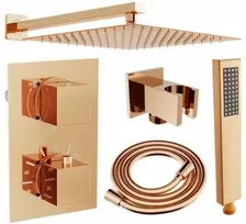 Potinkinis dušo komplektas su termostatu Mexen Cube 6in1, 30x30 cm, Rose Gold