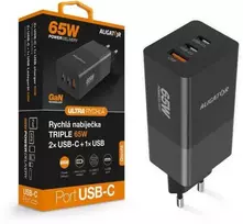 ALIGATOR GaN išmanusis maitinimo įkroviklis, Power Delivery 65W, 2xUSB-C, 1xUSB-A, juodas