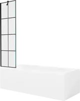 Vonia Mexen Cubik su apdaila ir stiklo sienele, 160x70 cm + 50 cm, Baltas+Juodas grid