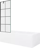 Vonia Mexen Vega su apdaila ir stiklo sienele, 170x70 cm + 70 cm, Baltas+Juodas grid