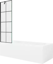 Vonia Mexen Vega su apdaila ir stiklo sienele, 170x70 cm + 60 cm, Baltas+Juodas grid