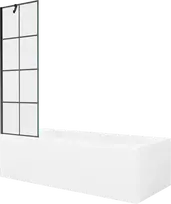 Vonia Mexen Vega su apdaila ir stiklo sienele, 150x70 cm + 60 cm, Baltas+Juodas grid