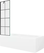 Vonia Mexen Vega su apdaila ir stiklo sienele, 160x70 cm + 60 cm, Baltas+Juodas grid