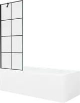 Vonia Mexen Cubik su apdaila ir stiklo sienele, 150x70 cm + 70 cm, Baltas+Juodas grid