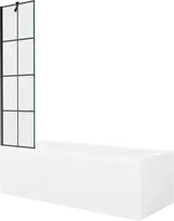 Vonia Mexen Cubik su apdaila ir stiklo sienele, 150x70 cm + 50 cm, Baltas+Juodas grid