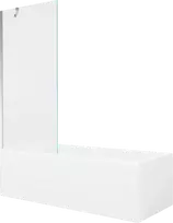 Vonia Mexen Cubik su apdaila ir stiklo sienele, 150x70 cm + 80 cm, Baltas+Chrome/Transparent