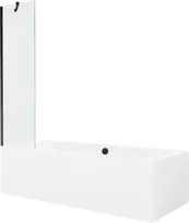 Vonia Mexen Cube su apdaila ir stiklo sienele, 180x80 cm + 50 cm, Baltas+Juodas/Transparent