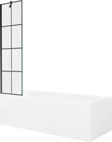Vonia Mexen Cubik su apdaila ir stiklo sienele, 170x70 cm + 50 cm, Baltas+Juodas grid